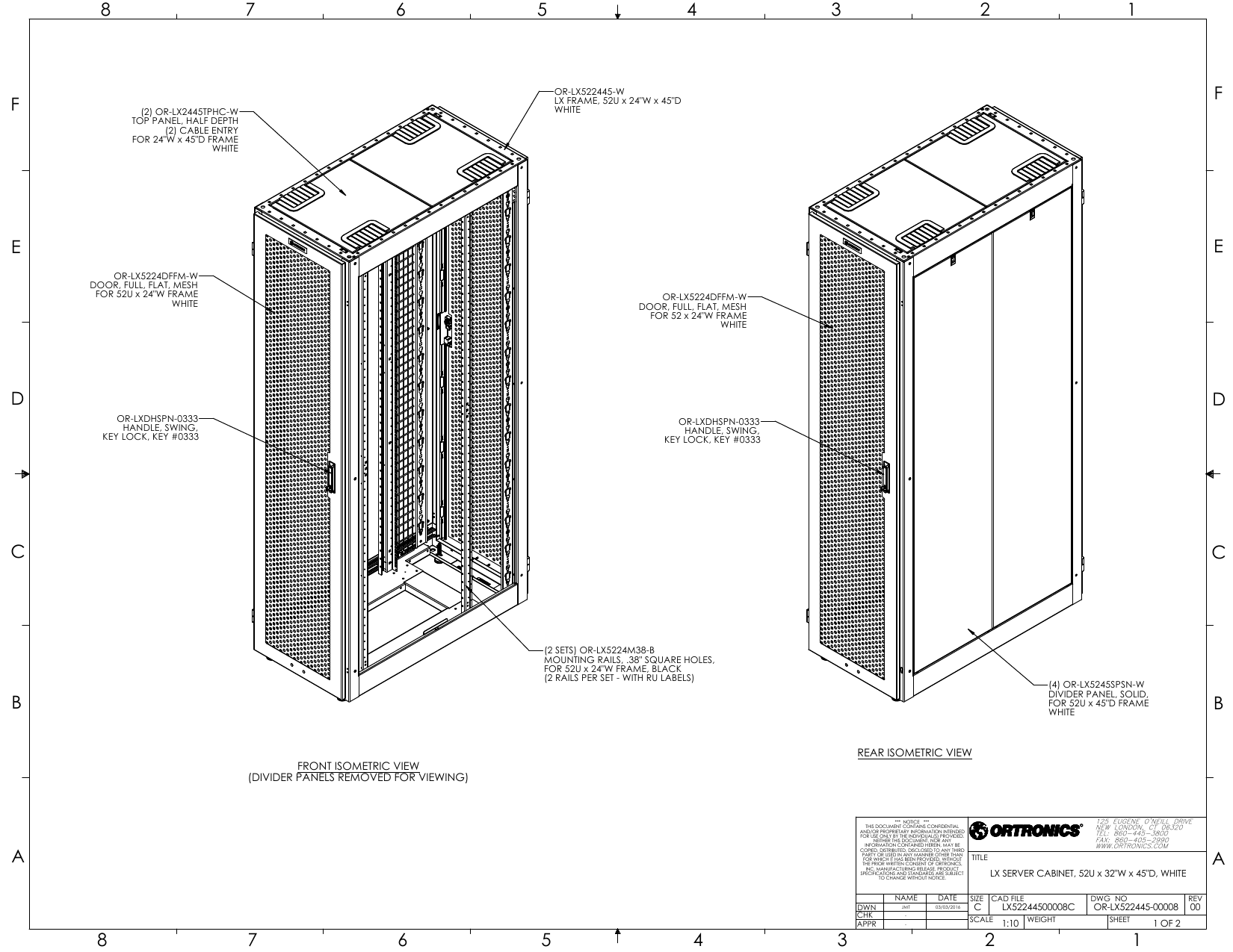 Legrand LX52244500008C technical drawing showing front and rear isometric views with component labels
